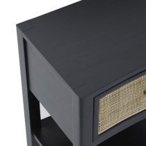 Corson Cane Rattan Wooden Bedside Table With 1 Drawer In Black