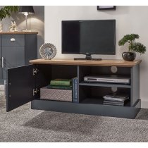 Kirkby Small Wooden TV Stand In Slate Blue With 1 Door