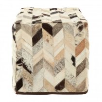 Safire Leather Patchwork Pouffe In Black And White