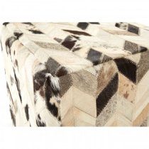 Safire Leather Patchwork Pouffe In Black And White