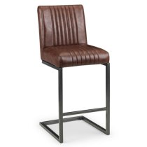 Barras Brown Faux Leather Stools With Black Metal Legs In Pair