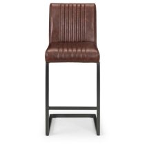 Barras Brown Faux Leather Stools With Black Metal Legs In Pair