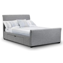 Cactus Linen Fabric Double Bed In Light Grey With 2 Drawers