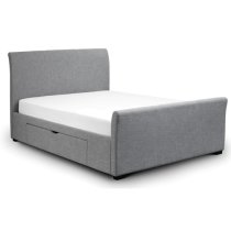 Cactus Linen Fabric Double Bed In Light Grey With 2 Drawers