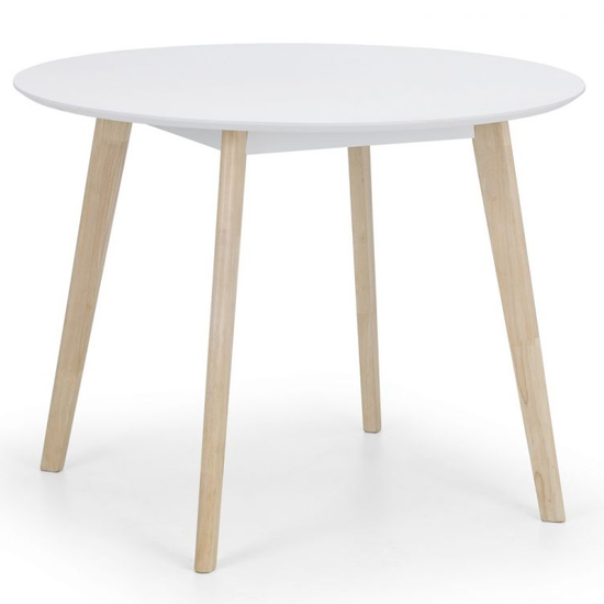 Calah Round Wooden Dining Table In White With Oak Legs