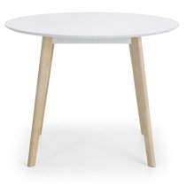 Calah Round Wooden Dining Table In White With Oak Legs