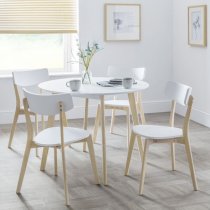 Calah Round Wooden Dining Table In White With Oak Legs