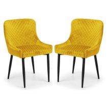 Lakia Mustard Velvet Dining Chairs With Black Legs In Pair