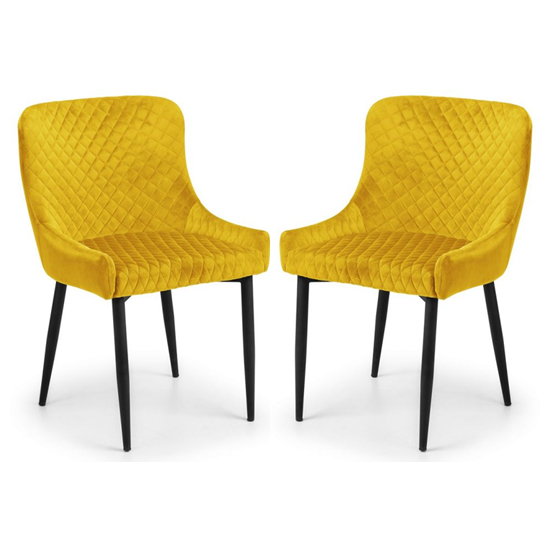 Lakia Mustard Velvet Dining Chairs With Black Legs In Pair