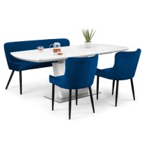 Lakia High Back Velvet Upholstered Dining Bench In Blue