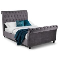 Vaike Velvet Upholstered Sleigh Double Bed In Grey