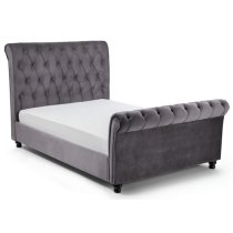 Vaike Velvet Upholstered Sleigh Double Bed In Grey