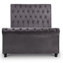 Vaike Velvet Upholstered Sleigh Double Bed In Grey