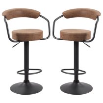 Hanna Brown Woven Fabric Bar Stools With Black Base In A Pair