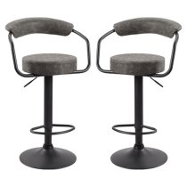 Hanna Grey Woven Fabric Bar Stools With Black Base In A Pair