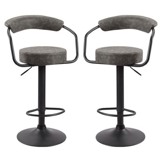 Hanna Grey Woven Fabric Bar Stools With Black Base In A Pair