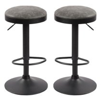 Remi Grey Woven Fabric Bar Stools With Black Base In A Pair