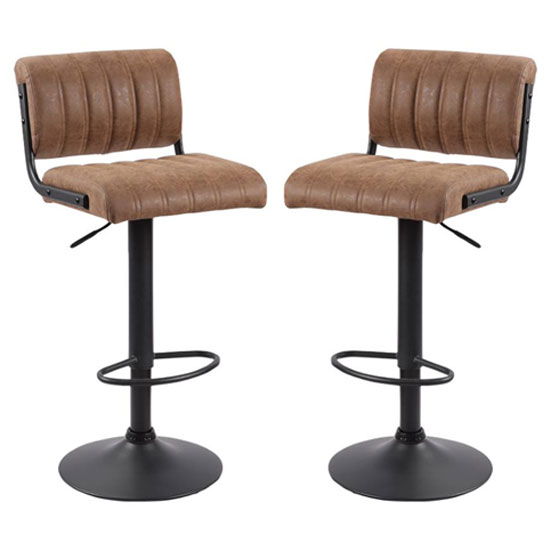 Paris Brown Woven Fabric Bar Stools With Black Base In A Pair