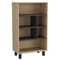 Heswall Wooden Bookcase In Washed Oak And Carbon Grey