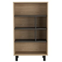 Heswall Wooden Bookcase In Washed Oak And Carbon Grey