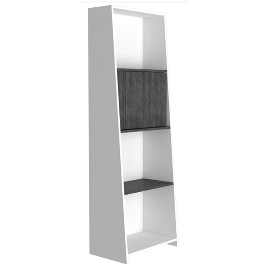 Dunster Wooden Bookcase With 3 Shelves And 2 Doors In White Grey