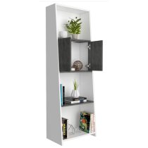 Dunster Wooden Bookcase With 3 Shelves And 2 Doors In White Grey