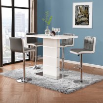 Parini White Gloss Bar Table 4 Copez Grey White Stools