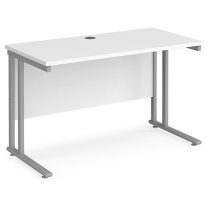 Mears 1200mm Cantilever Wooden Computer Desk In White Silver