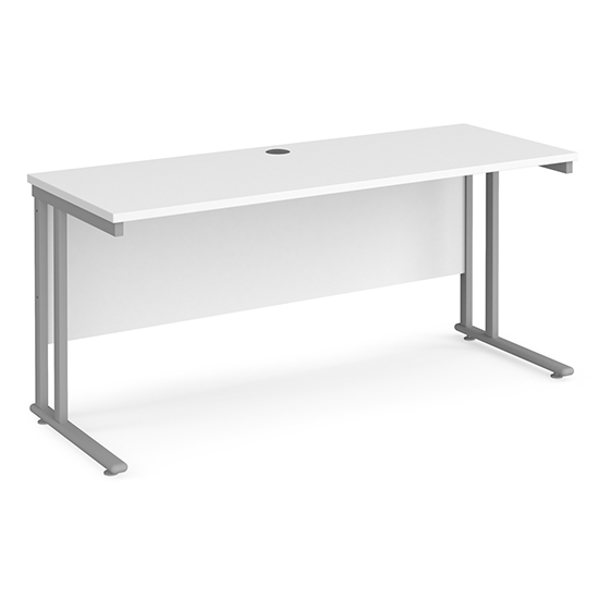 Mears 1600mm Cantilever Wooden Computer Desk In White Silver