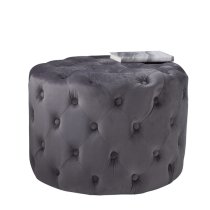 Brea Round Tufted Velvet Pouffe In Grey