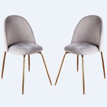 Coonan Grey Velvet Dining Chairs With Gold Legs In Pair