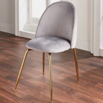 Coonan Grey Velvet Dining Chairs With Gold Legs In Pair