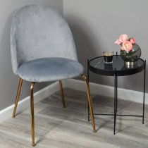 Coonan Grey Velvet Dining Chairs With Gold Legs In Pair