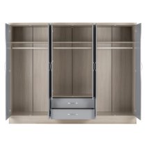 Mark Oak Wooden Wardrobe With 6 Doors Grey Gloss Front