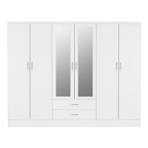 Mark Oak Wooden Wardrobe With 6 Doors White Gloss Front