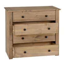 Prinsburg Wide Wooden Chest Of 4 Drawers In Natural Wax