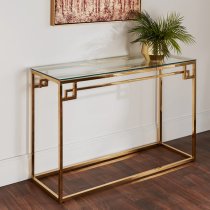 Cesar Clear Glass Console Table With Gold Frame