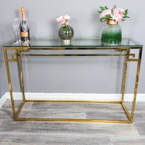 Cesar Clear Glass Console Table With Gold Frame