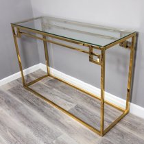 Cesar Clear Glass Console Table With Gold Frame