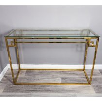 Cesar Clear Glass Console Table With Gold Frame