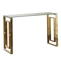 Solana Clear Glass Console Table With Gold Metal Frame