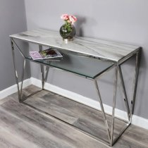 Pocatello Marble Effect Glass Console Table With Silver Frame