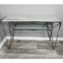 Pocatello Marble Effect Glass Console Table With Silver Frame