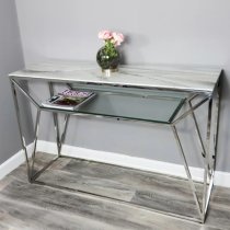 Pocatello Marble Effect Glass Console Table With Silver Frame