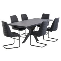 Paley Extending Dining Table With 6 Revila Grey Chairs