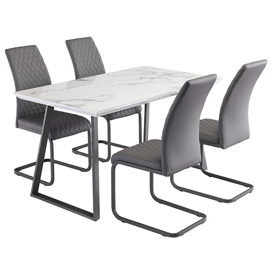 Wivola Marble Effect Dining Table With 4 Huskon Grey Chairs