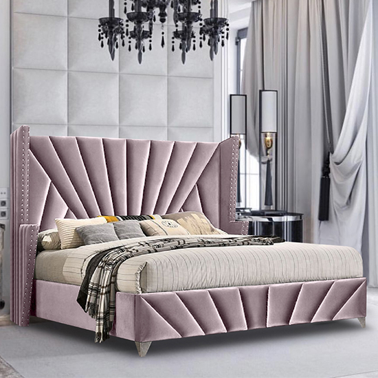 Pikeville Plush Velvet King Size Bed In Pink