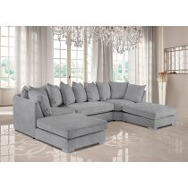 Boise Plush Velvet Footstool In Silver