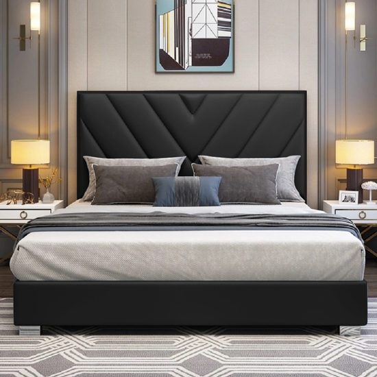 Dewitt Plush Velvet Double Bed In Black