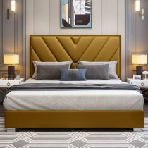 Dewitt Plush Velvet Super King Size Bed In Mustard